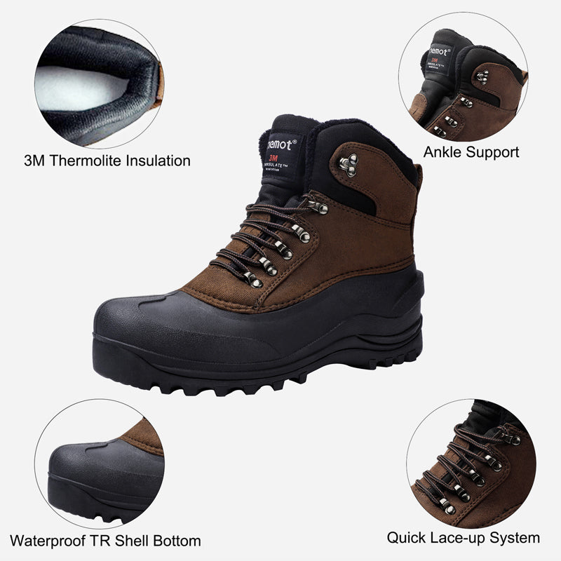 riemot Men's Winter Boots Waterproof Sole Brown Snow Boots(Upgraded Version)