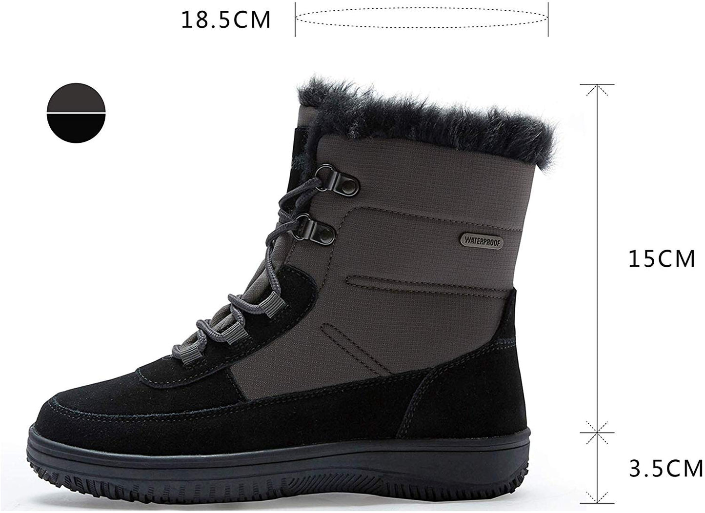 riemot Women's Snow Boots, Grey Green, Full Waterproof Warm Winter Boots, Ladies Fashion Fur Lined Ankle Boots - Knixmax