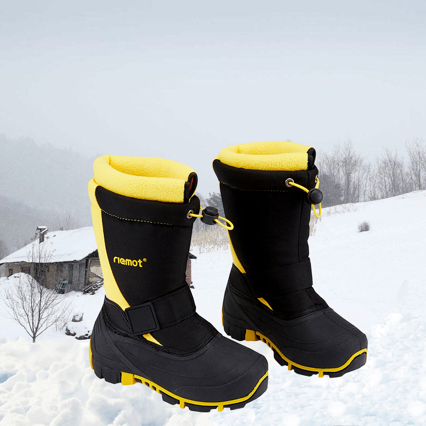 riemot Kids Snow Boots, Black Yellow, Waterproof Warm Shoes - Knixmax