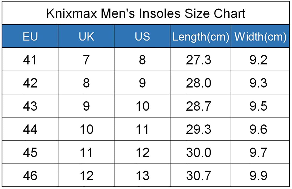 Knixmax Men's Memory Foam Insoles, Navy, for Athletic Shoes & Sneakers - Knixmax