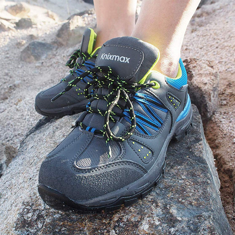 Knixmax Women's Waterproof Hiking Shoes Grey Blue Lightweight Running Trainers - Knixmax
