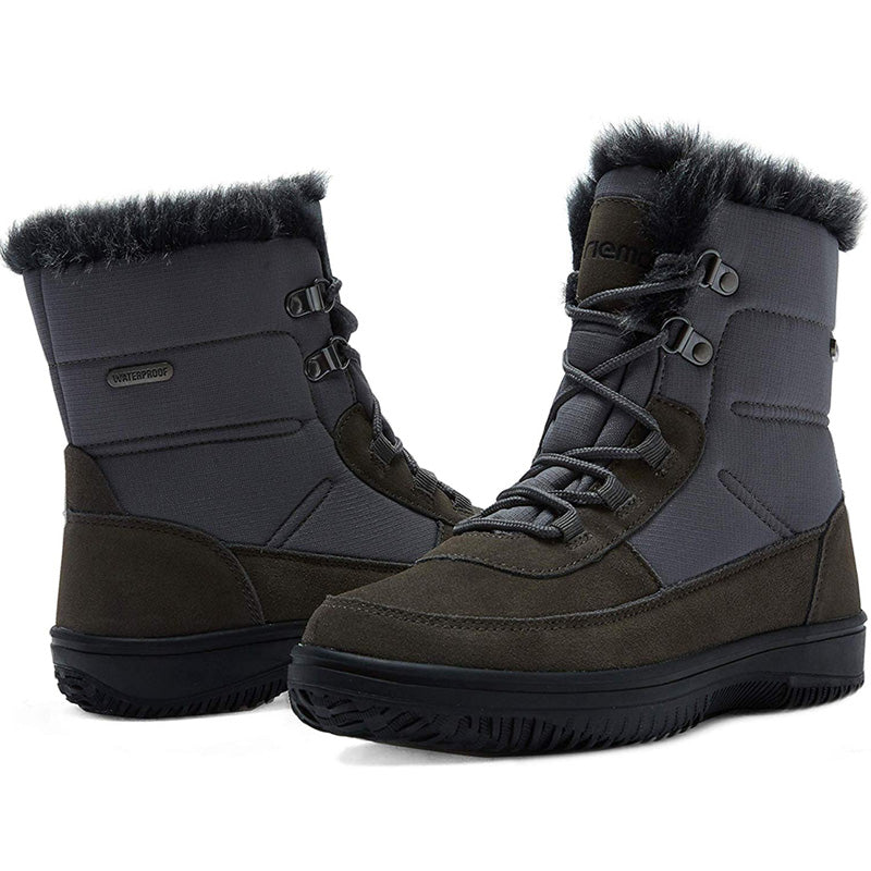riemot Women's Snow Boots, Grey Green, Full Waterproof Warm Winter Boots, Ladies Fashion Fur Lined Ankle Boots - Knixmax