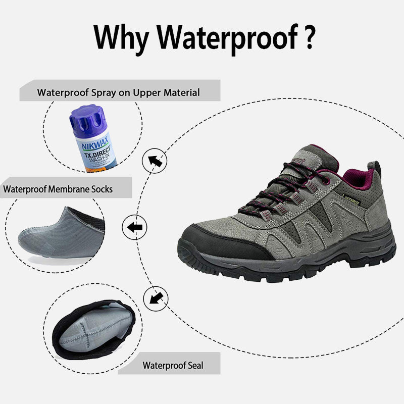 riemot Women's Waterproof Hiking Shoes Grey Wine Lightweight Running Trainers - Knixmax