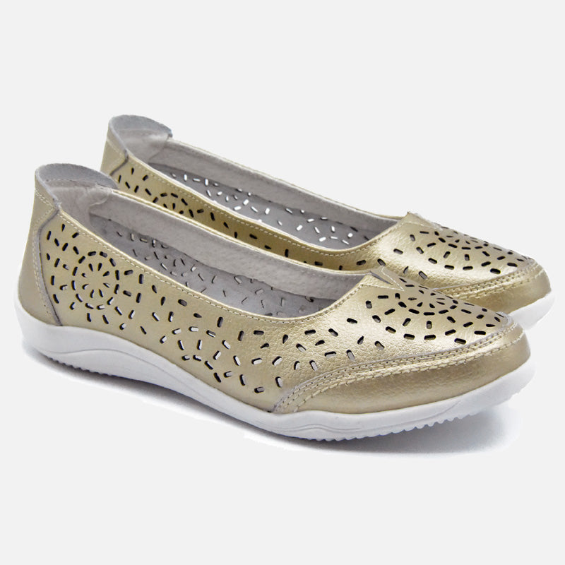 Knixmax Women's Leather Flats Loafers Gold Closed Toe Sandals - Knixmax