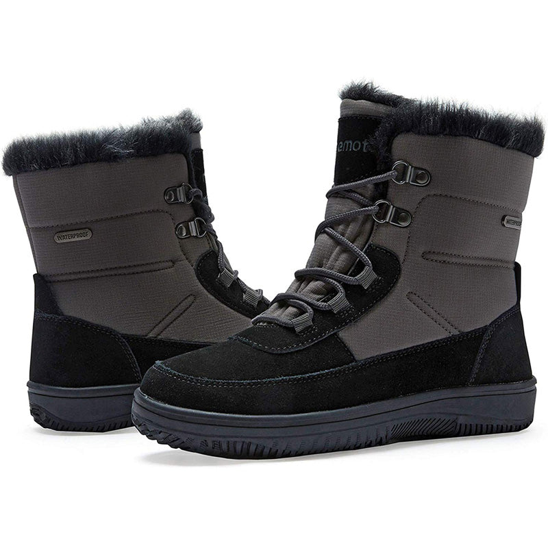 riemot Women's Snow Boots, Black Grey, Full Waterproof Warm Winter Boots, Ladies Fashion Fur Lined Ankle Boots - Knixmax