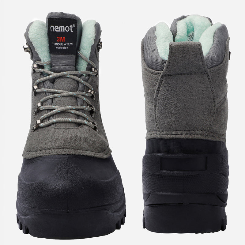 riemot Women's Winter Boots Waterproof Sole Grey Snow Boots(Upgraded Version)