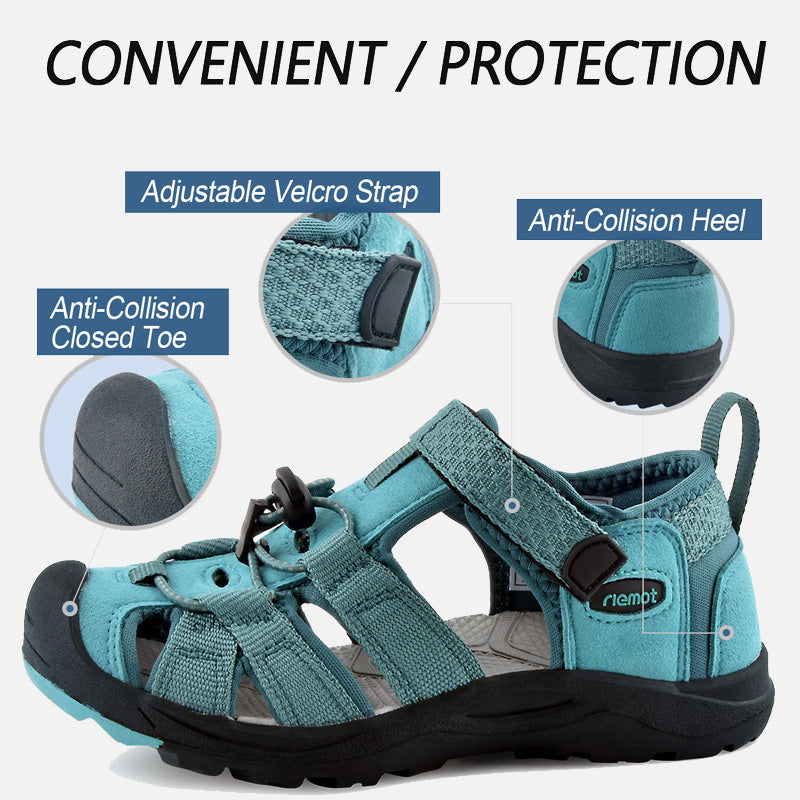 riemot Kids Breathable Closed Toe Sport Sandal Green Summer Beach Walking Shoes - Knixmax