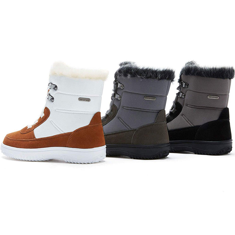 riemot Women's Snow Boots, White Brown, Full Waterproof Warm Winter Boots, Ladies Fashion Fur Lined Ankle Boots - Knixmax