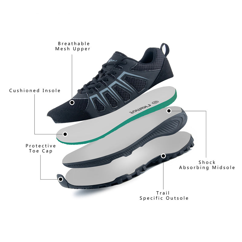 riemot Men's Hiking Shoes, Black, Lightweight Trail Running Shoes, Athletic Outdoor Trainers - Knixmax