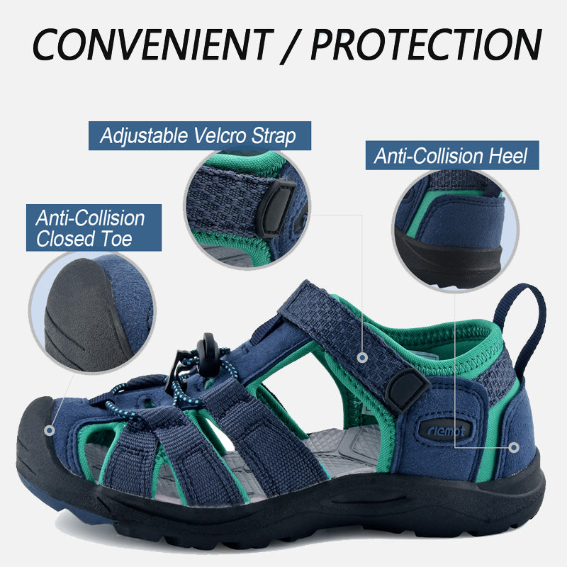 riemot Kids Breathable Closed Toe Sport Sandal Navy Summer Beach Walking Shoes - Knixmax