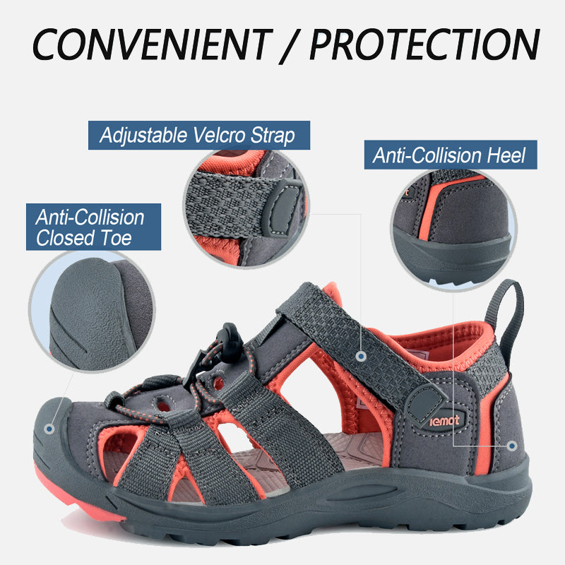 riemot Kids Breathable Closed Toe Sport Sandal Coral Summer Beach Walking Shoes - Knixmax