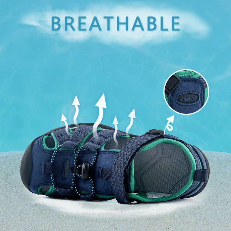 riemot Kids Breathable Closed Toe Sport Sandal Navy Summer Beach Walking Shoes - Knixmax