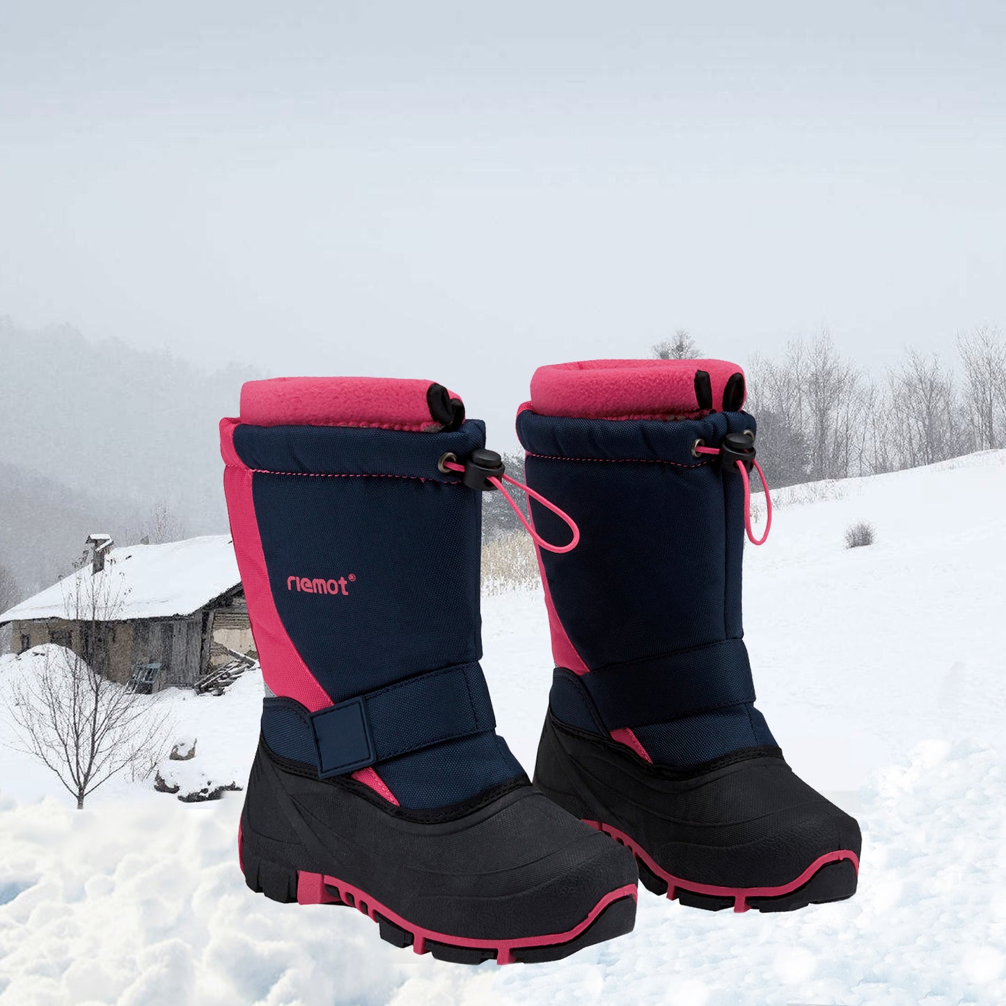 riemot Kids Snow Boots, Black Rose, Waterproof Warm Shoes - Knixmax