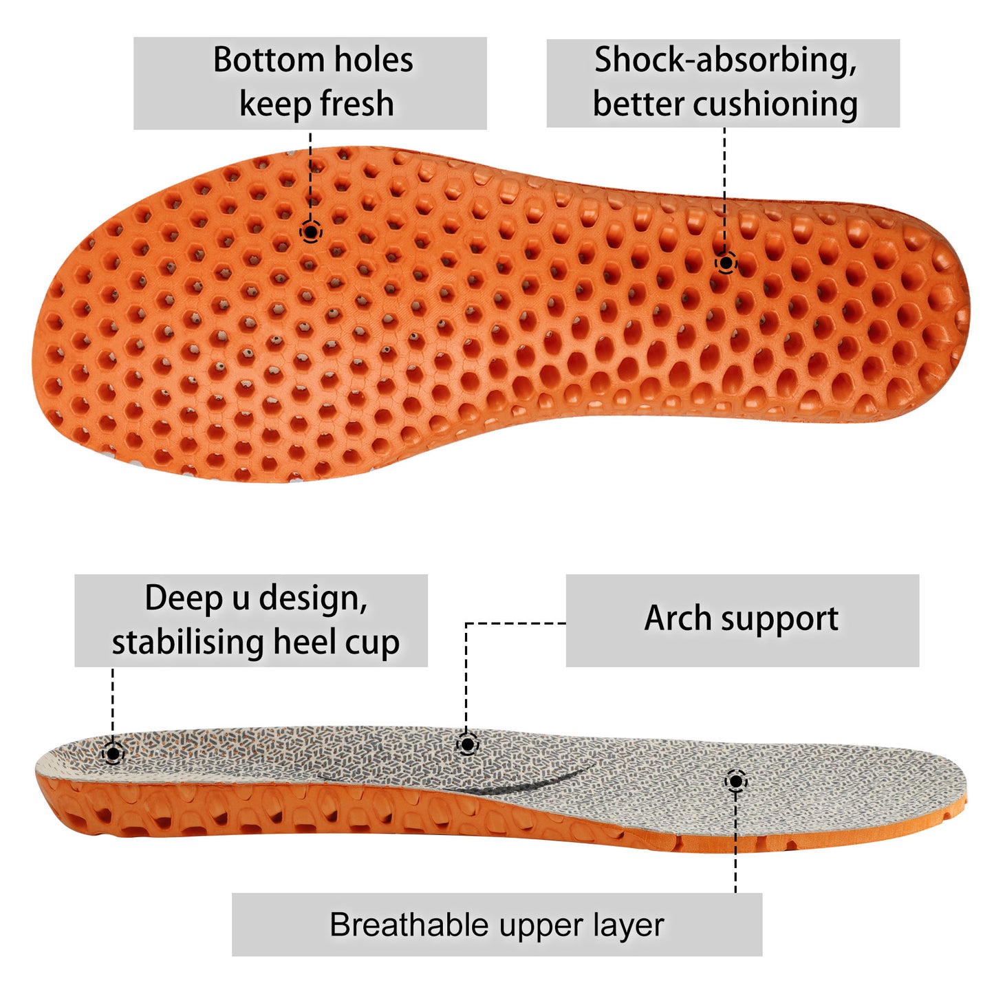 Knixmax Sports Insoles Beige Arch Support Full Length Orthotic Inserts for Men Women