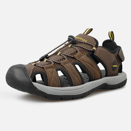 Knixmax Men's Closed Toe Sandals Brown Wide Fit Sports Summer Shoes(Upgraded Version)