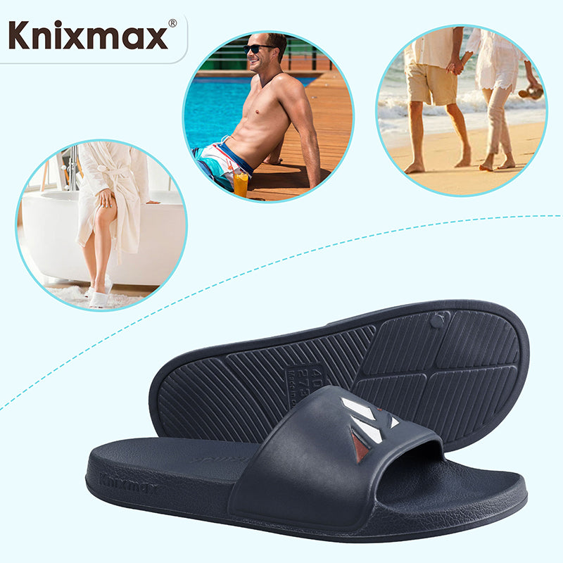 Knixmax Women & Men's Slide Open Toe Sandals Navy Bath Shower Slippers