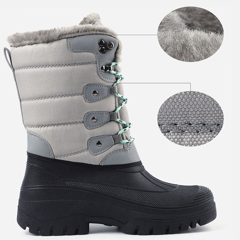 Knixmax Women's Snow Boots Lite Grey Waterproof Sole Fur Lined Winter