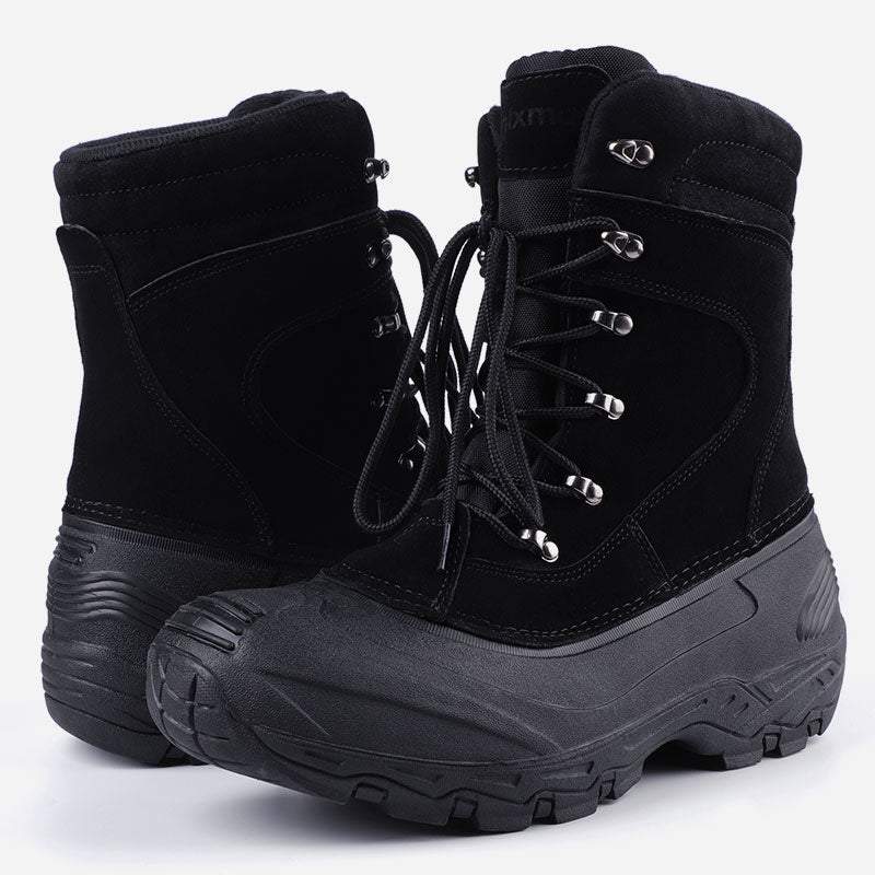 Knixmax Men's Snow Boots Black Waterproof Sole Winter Boots