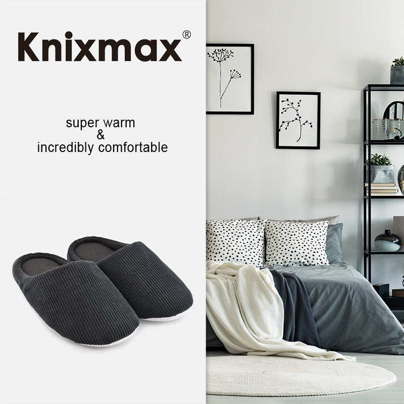 Knixmax Men's Slippers Memory Foam Black Winter Slippers for Indoor Travel Hotel - Knixmax