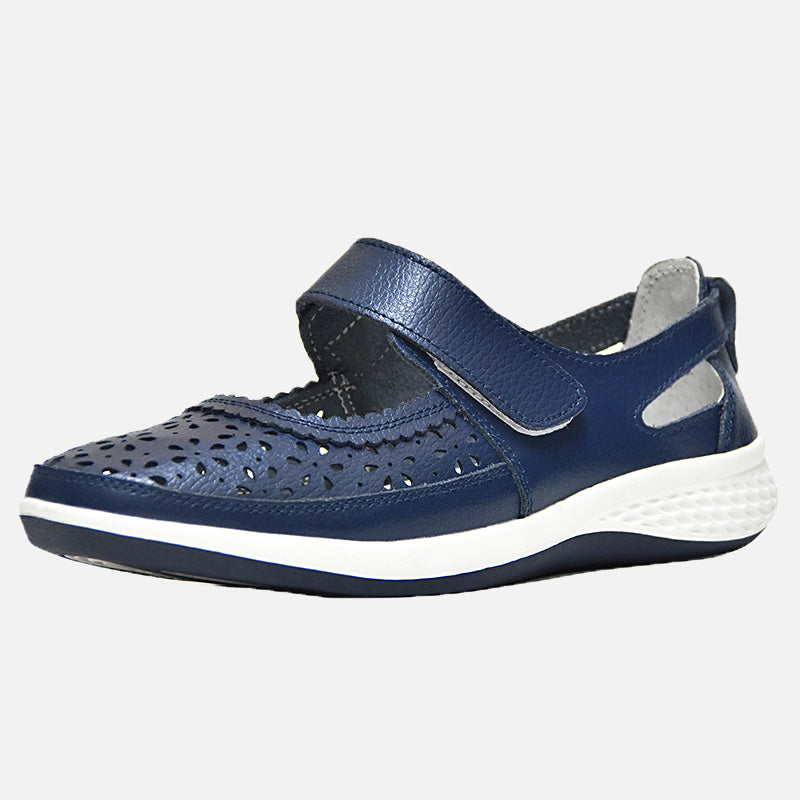Knixmax Women's Leather Flats Loafers Mary Jane Navy Shoes - Knixmax