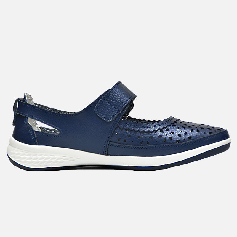 Knixmax Women's Leather Flats Loafers Mary Jane Navy Shoes - Knixmax