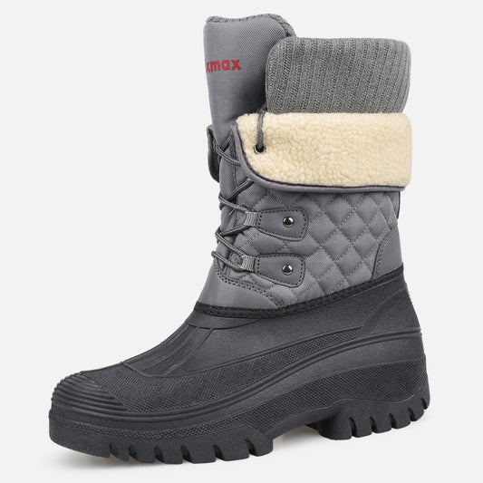Knixmax Women's Grey Snow Boots with Warm Lining, Waterproof Upper and Non-slip Sole Winter Boots