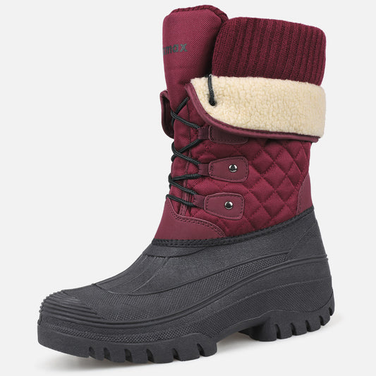 Knixmax Women's Red Snow Boots with Warm Lining, Waterproof Upper and Non-slip Sole Winter Boots