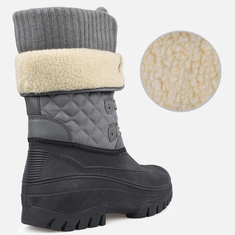 Knixmax Women's Grey Snow Boots with Warm Lining, Waterproof Upper and Non-slip Sole Winter Boots