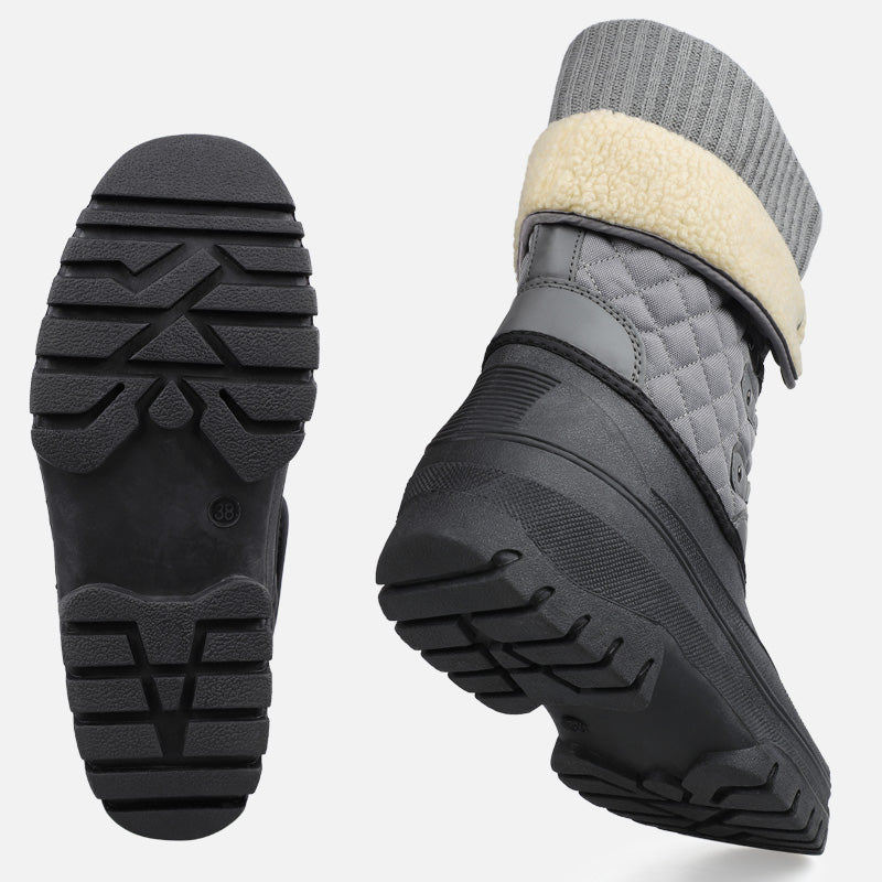 Knixmax Women's Grey Snow Boots with Warm Lining, Waterproof Upper and Non-slip Sole Winter Boots
