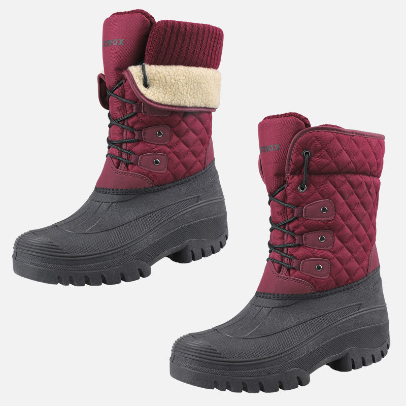 Knixmax Women's Red Snow Boots with Warm Lining, Waterproof Upper and Non-slip Sole Winter Boots