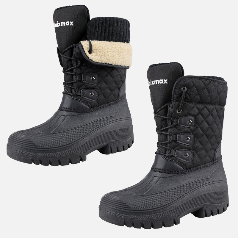 Knixmax Women's Black Snow Boots with Warm Lining, Waterproof Upper and Non-slip Sole Winter Boots