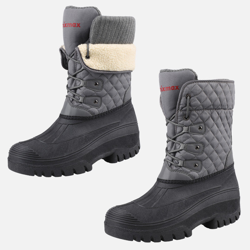 Knixmax Women's Grey Snow Boots with Warm Lining, Waterproof Upper and Non-slip Sole Winter Boots