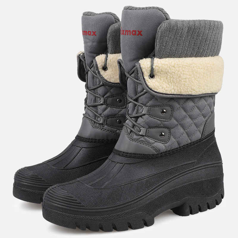 Knixmax Women's Grey Snow Boots with Warm Lining, Waterproof Upper and Non-slip Sole Winter Boots