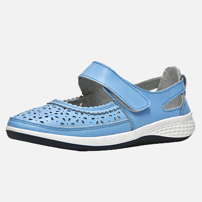 Knixmax Women's Leather Flats Loafers Mary Jane Sky Blue Shoes - Knixmax