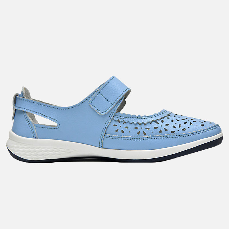Knixmax Women's Leather Flats Loafers Mary Jane Sky Blue Shoes - Knixmax