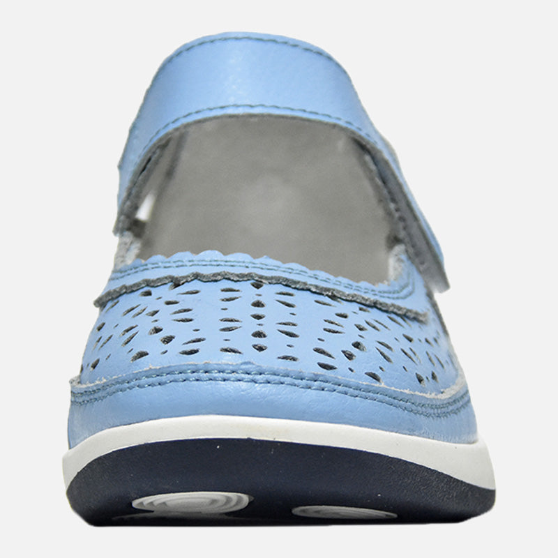 Knixmax Women's Leather Flats Loafers Mary Jane Sky Blue Shoes - Knixmax