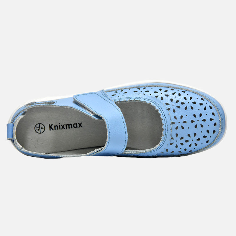 Knixmax Women's Leather Flats Loafers Mary Jane Sky Blue Shoes - Knixmax