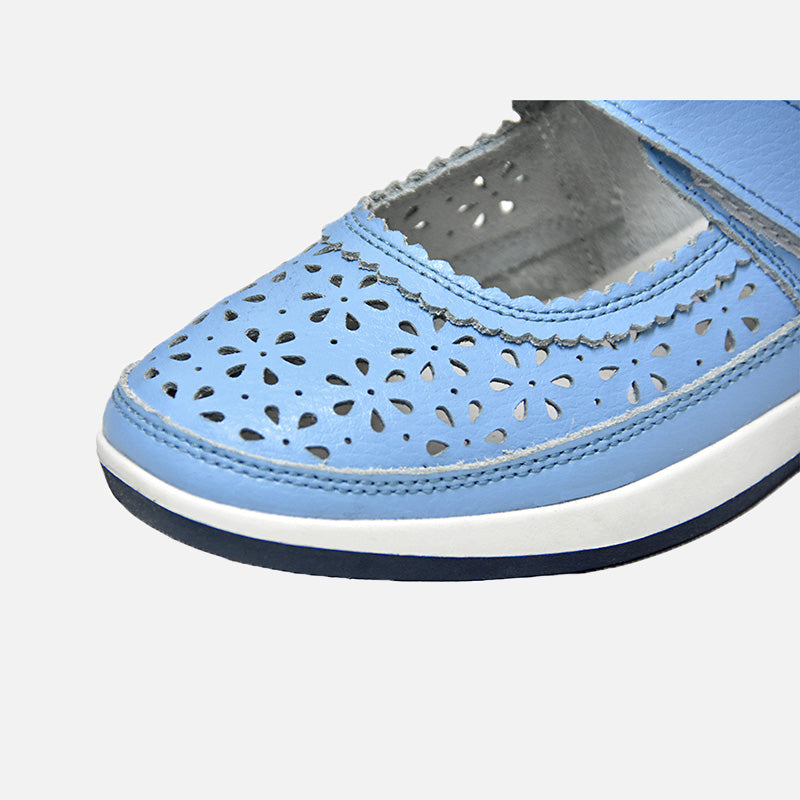 Knixmax Women's Leather Flats Loafers Mary Jane Sky Blue Shoes - Knixmax