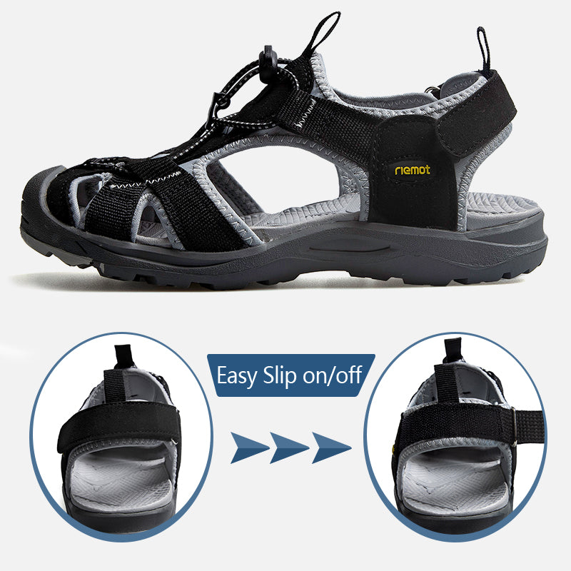 riemot Womens Closed Toe Black Sandal for Summer Beach(Upgraded Version) - Knixmax