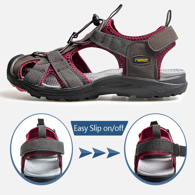 riemot Womens Closed Toe Wine Sandal for Summer Beach(Upgraded Version) - Knixmax