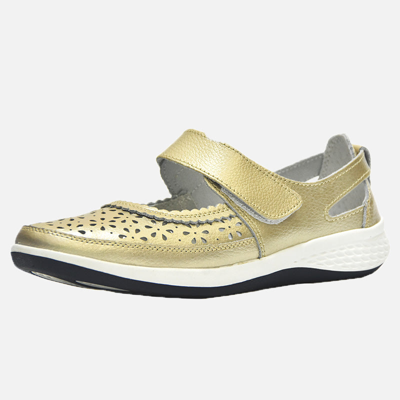 Knixmax Women's Leather Flats Loafers Mary Jane Gold Shoes - Knixmax