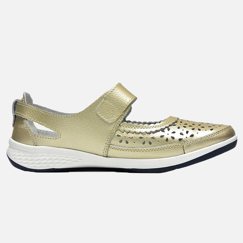 Knixmax Women's Leather Flats Loafers Mary Jane Gold Shoes - Knixmax