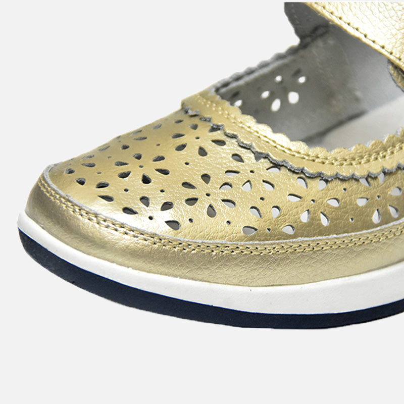 Knixmax Women's Leather Flats Loafers Mary Jane Gold Shoes - Knixmax