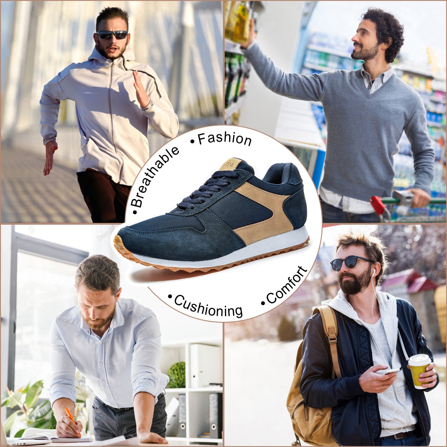 TIESTRA Men's Sport Running Shoes Navy Fashion Breathable Trainers Athletic Fitness Tennis Shoes - Knixmax