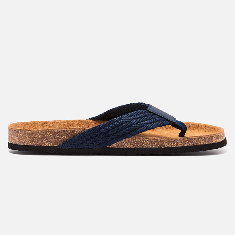 TIESTRA Cork Vegan Unisex Flip Flops with Comfortable Footbed, Casual Summer Sandals Navy