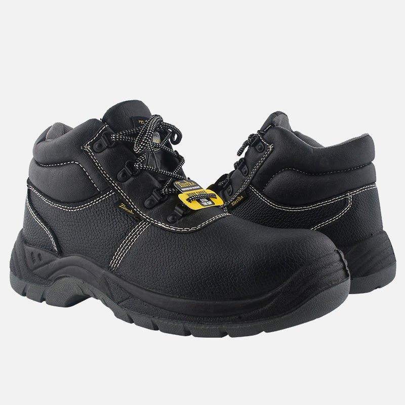 TIESTRA Work Boots for Men High Rise Slip Resistant Steel Toe Outdoor Waterproof Hiking Boots - Knixmax