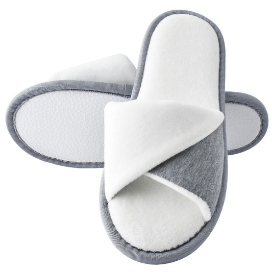 TIESTRA House Slippers Grey White Women Warm Memory Foam Soft Winter Slippers - Knixmax