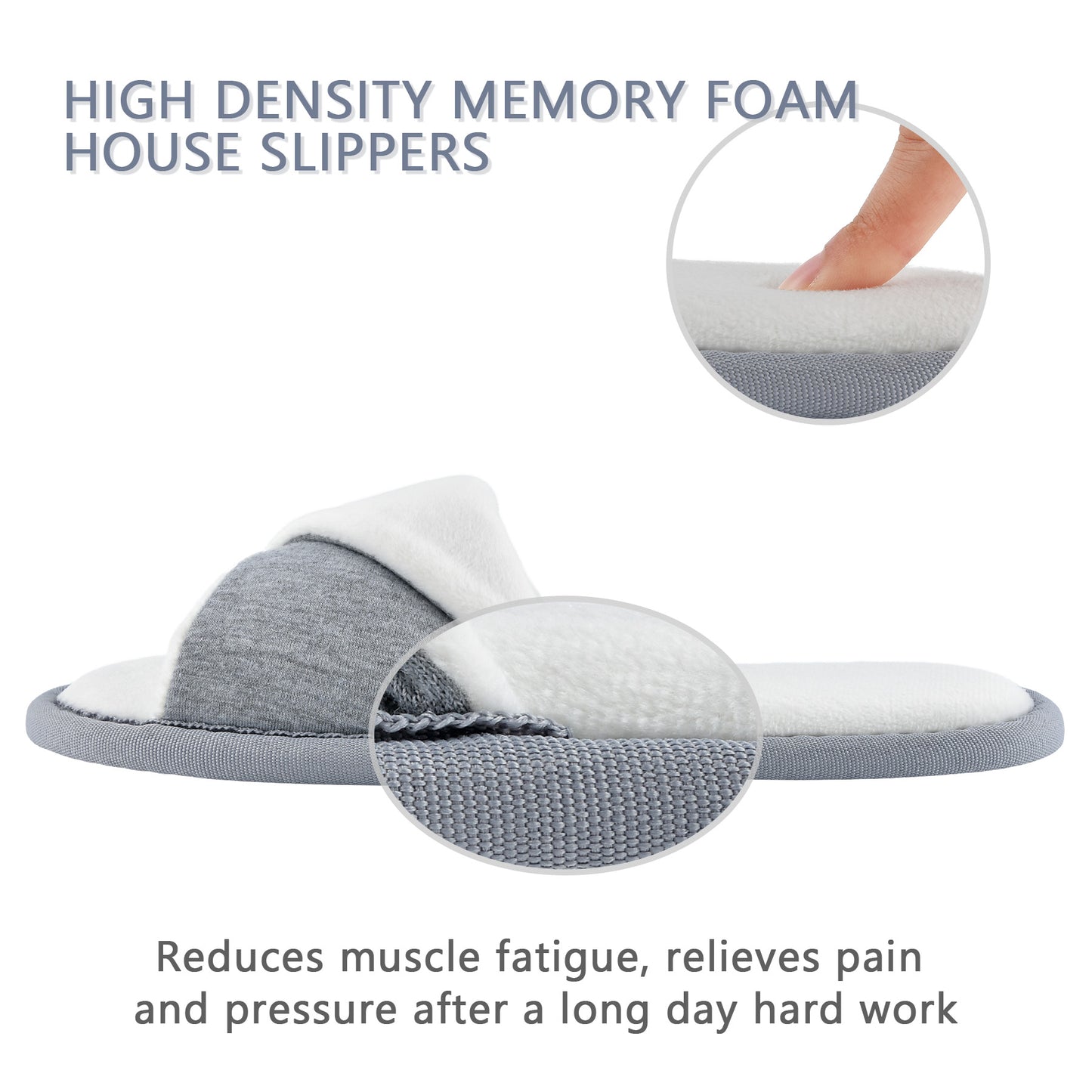 TIESTRA House Slippers Grey White Women Warm Memory Foam Soft Winter Slippers - Knixmax