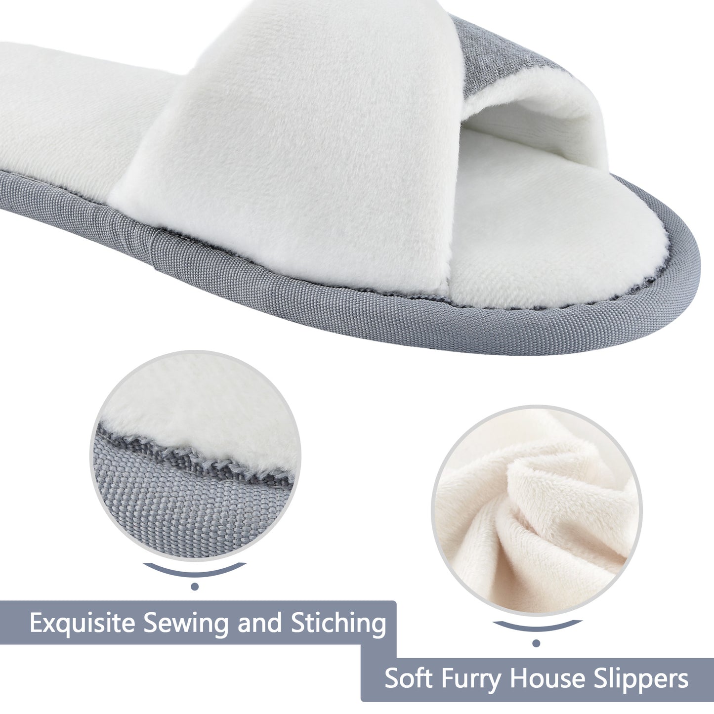 TIESTRA House Slippers Grey White Women Warm Memory Foam Soft Winter Slippers - Knixmax