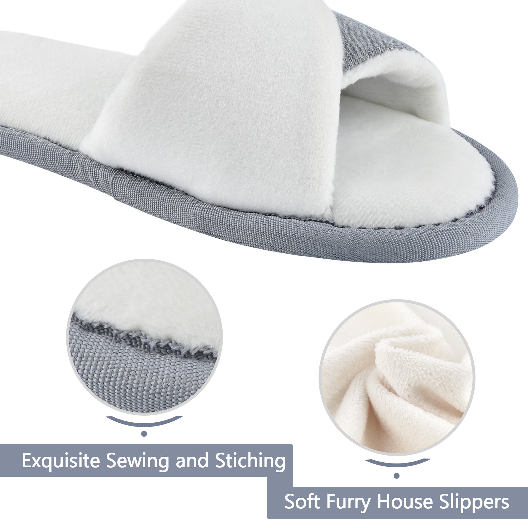 TIESTRA House Slippers Grey White Women Warm Memory Foam Soft Winter Slippers - Knixmax